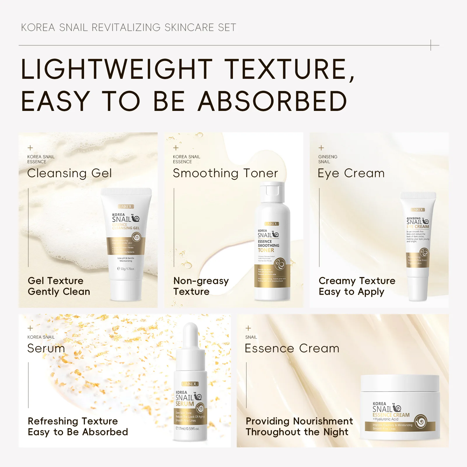 LAIKOU Snail Skin Care Five-pi - Snail Cream Gel 리뷰 및 가격